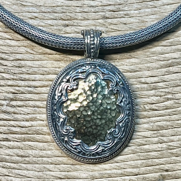 Konstantino Silver and Gold Oval Pendant Necklace - Picture 1 of 12